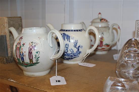 Liverpool pearlware porcelain teapot, late 18th century, (3) one damaged(-)